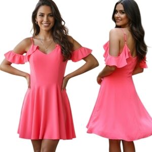 AMANDA UPRICHARD "Tate" Hot Pink Cold Shoulder Silk Dress - Size L